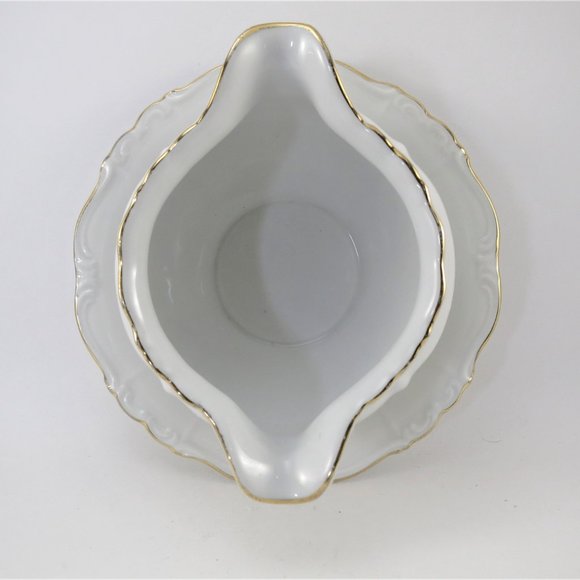 Edelstein Gravy Boat Maris Teresia Bavaria Germany Attached Underplate EUC - Picture 3 of 5